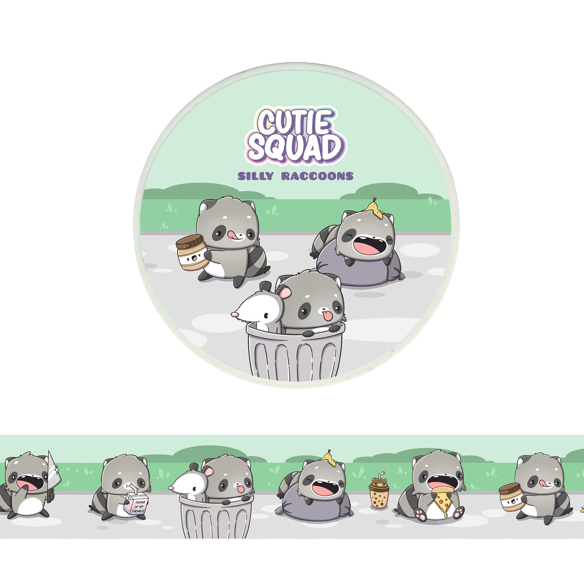 Silly Raccoons – Schattige Wasbeer Washi Tape 10m