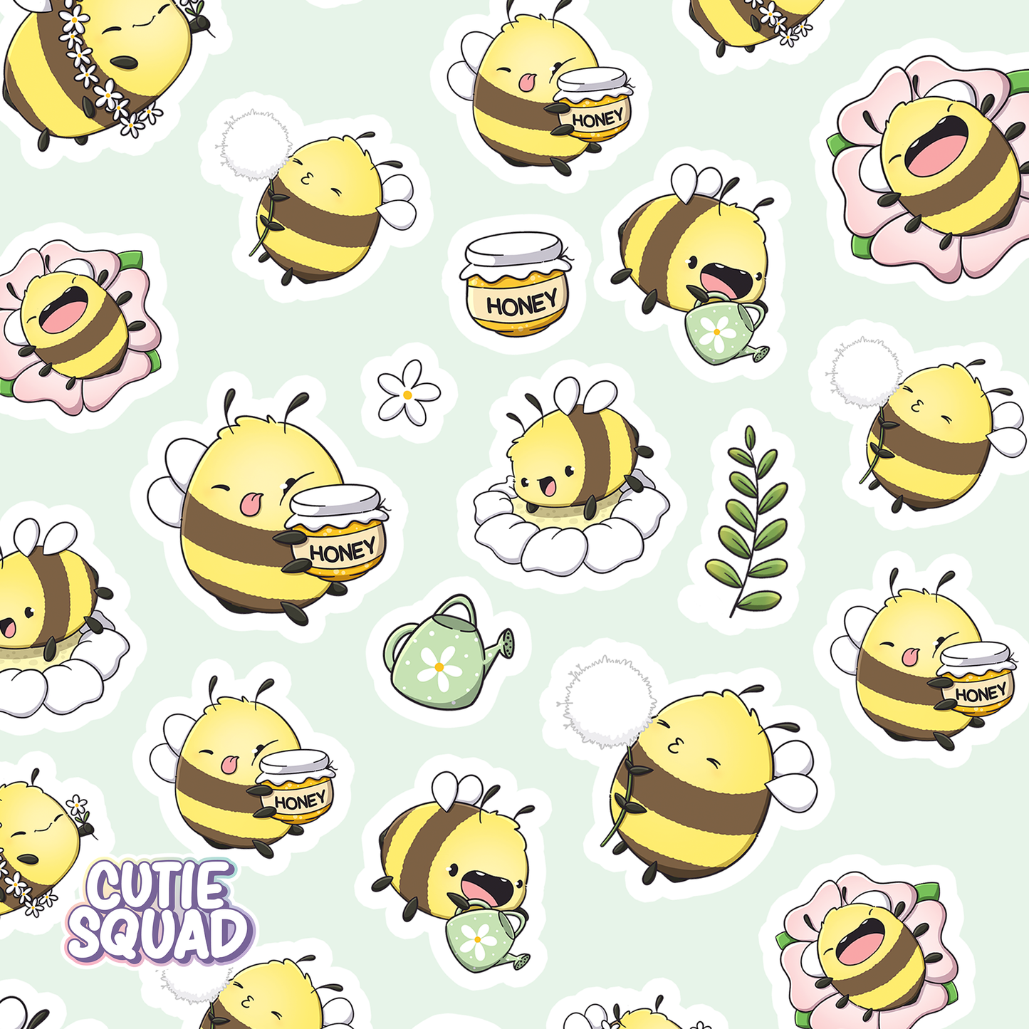 Bee Stickervel | Kawaii Bloemen & Bij Stickers