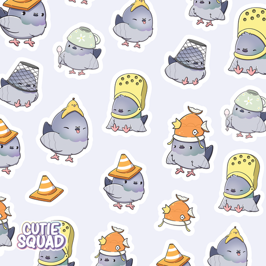 Pigeons with Hats pt. 2 β Cute Pigeon Sticker Sheet