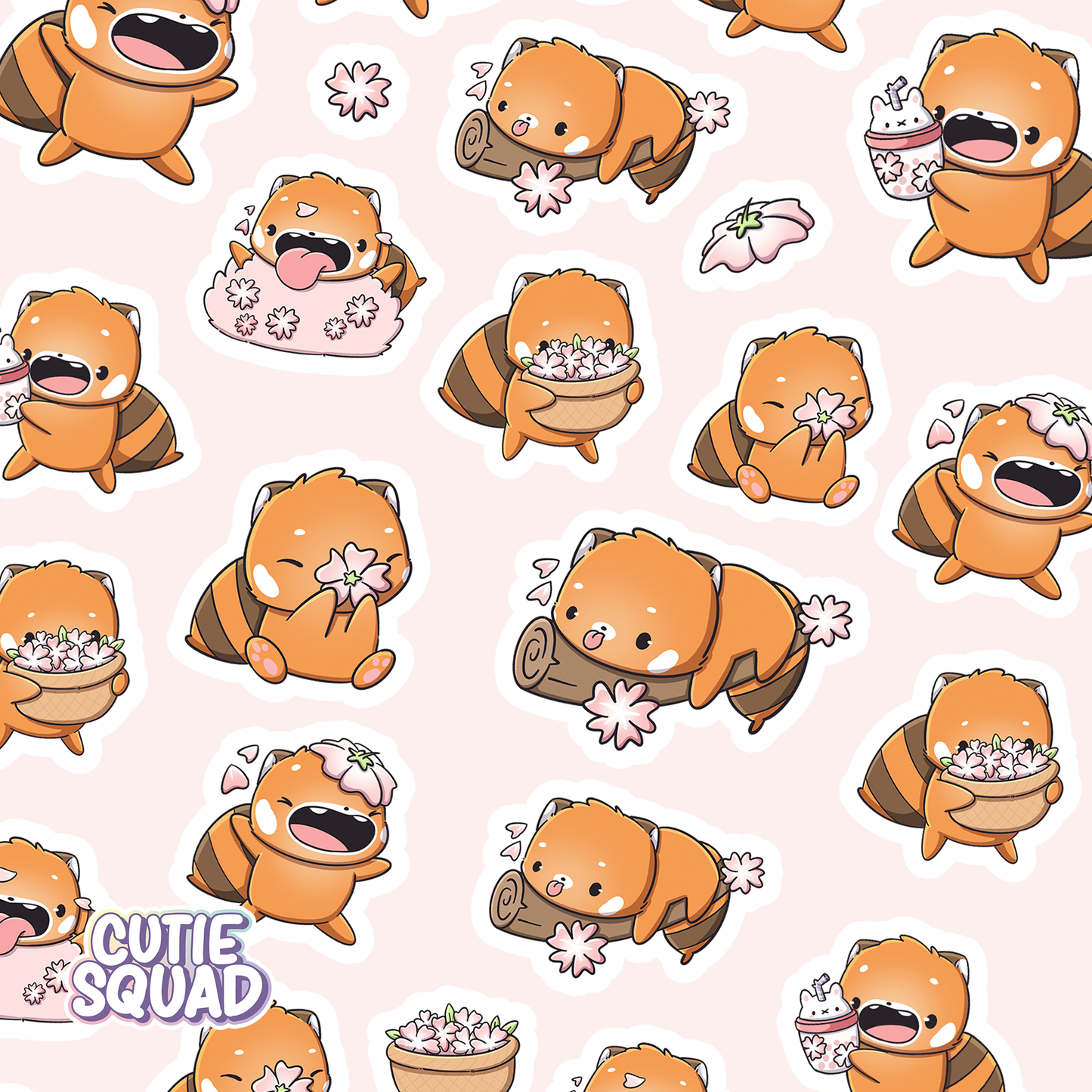 Sakura Red Panda Stickervel | Schattige Cherry Blossom Panda Stickers