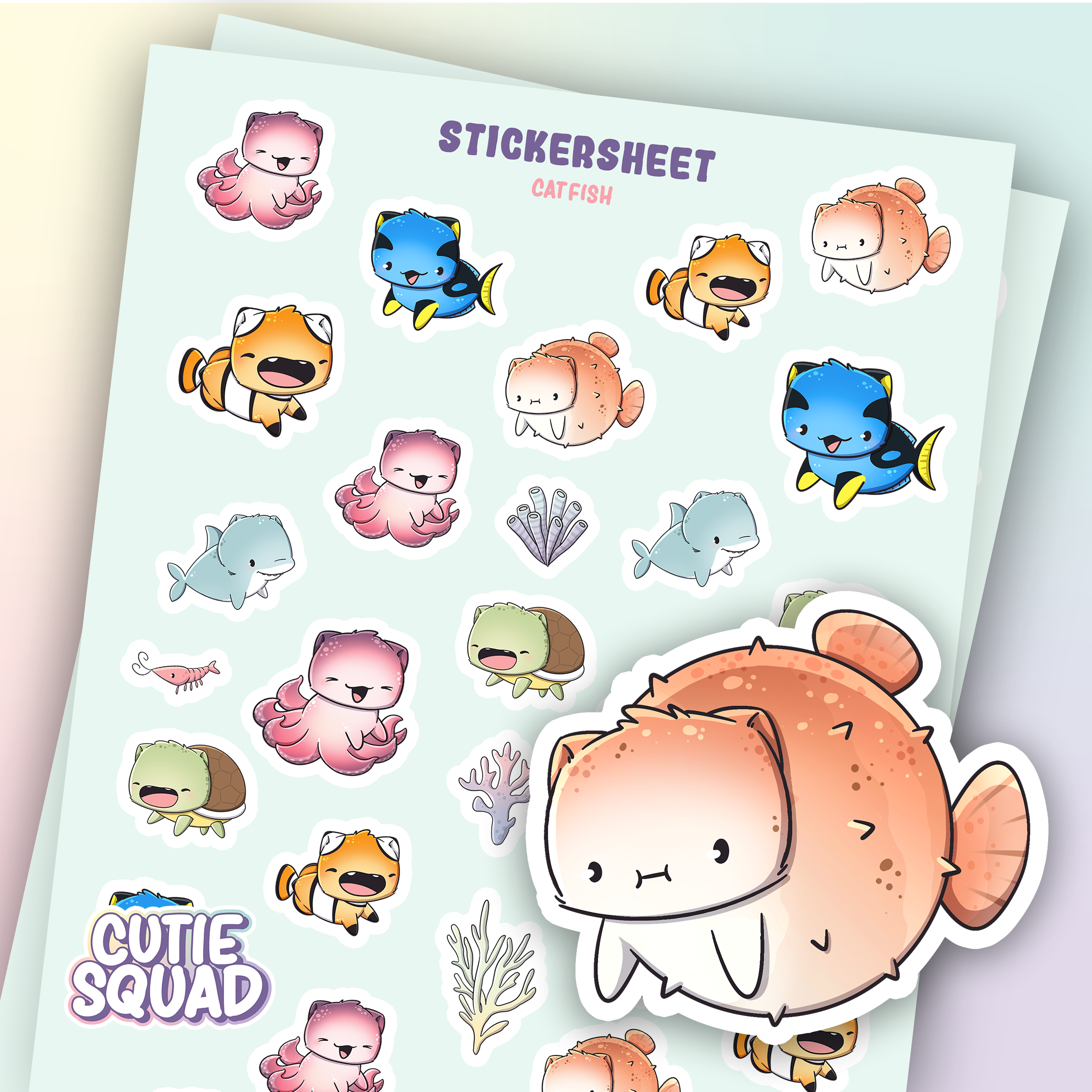 Angry Catfish Sticker Catfish Sticker Sheet | Cute Ocean Stickers – Cutiesquad