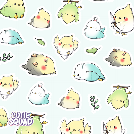 Cockatiel & Budgie Kawaii Stickervel