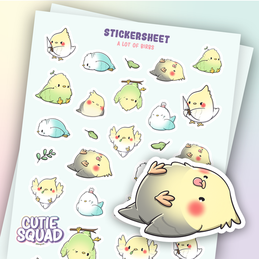 Cockatiel & Budgie Kawaii Stickervel
