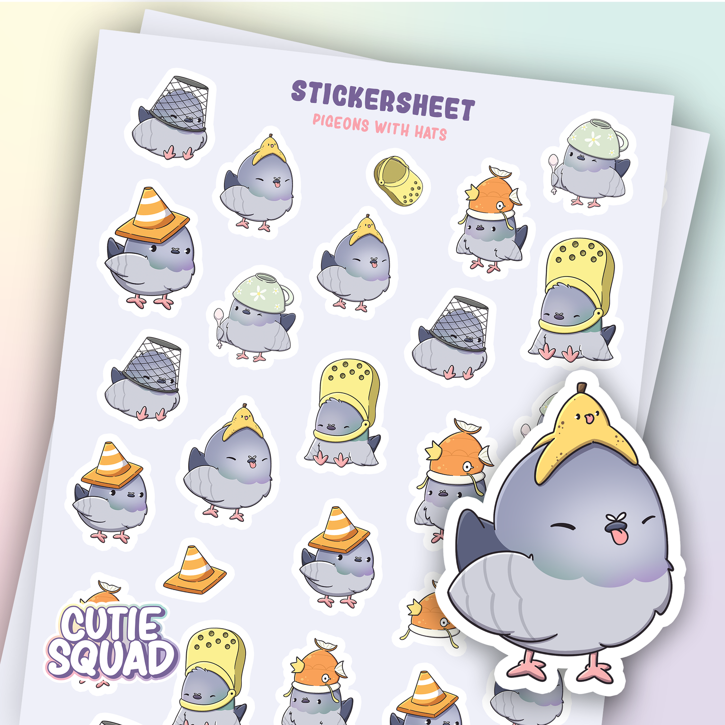 Pigeons with Hats pt. 2 – Cute Pigeon Sticker Sheet